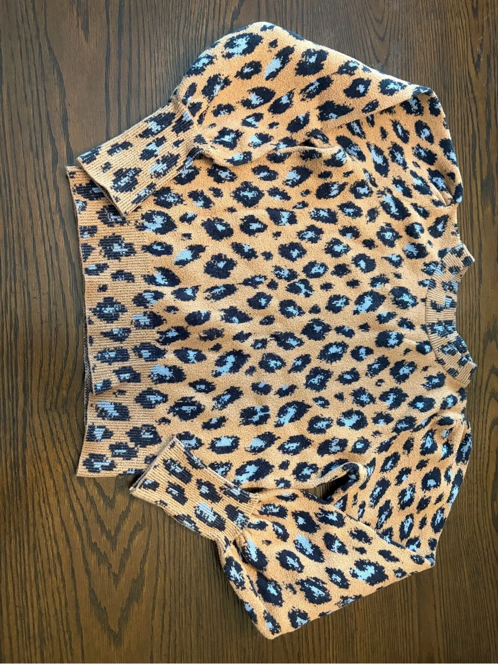 Leopard Print Sweater in Tan and Blue